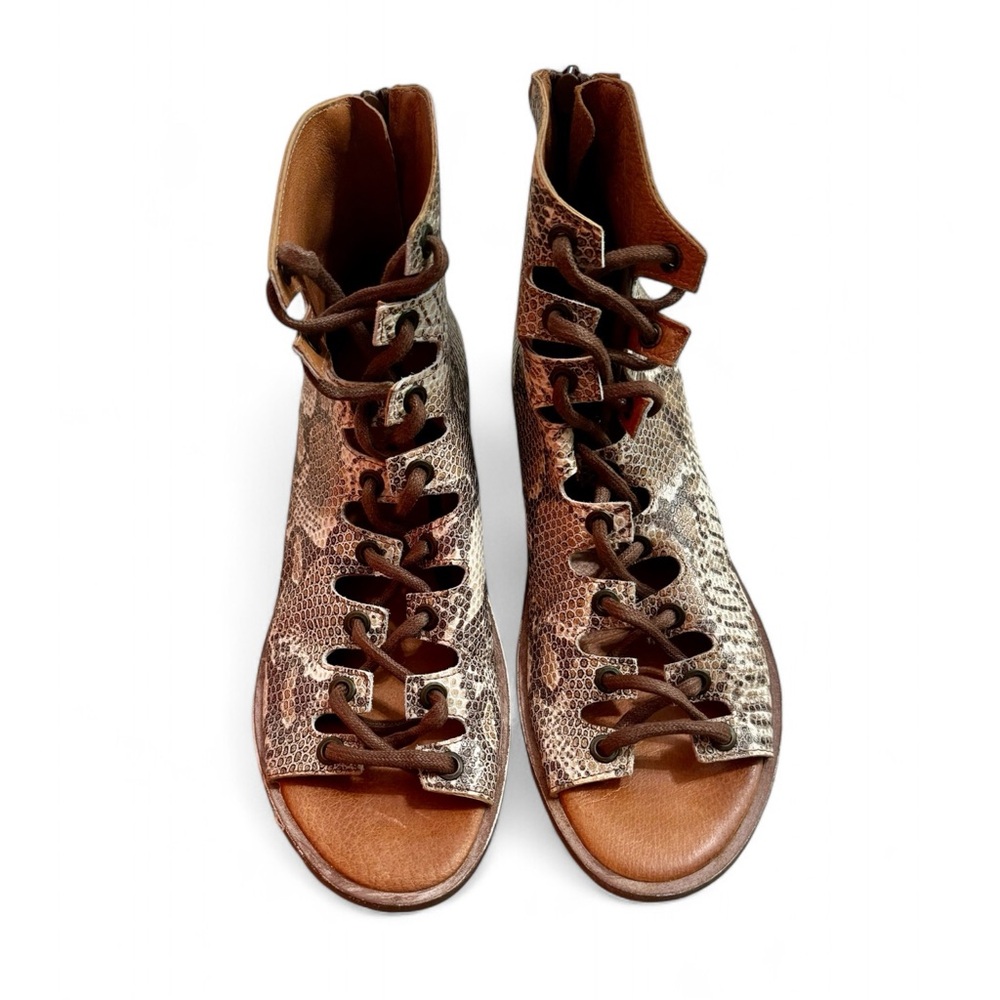 Free People Palms Lace-Up Sandal • Brown Snake Color • Size 38 Euro (7 US)